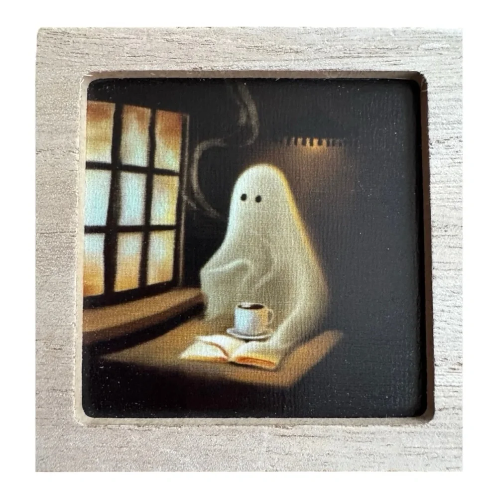 Halloween Mini Coffee Ghost-Themed Wooden Magnets Set of 3